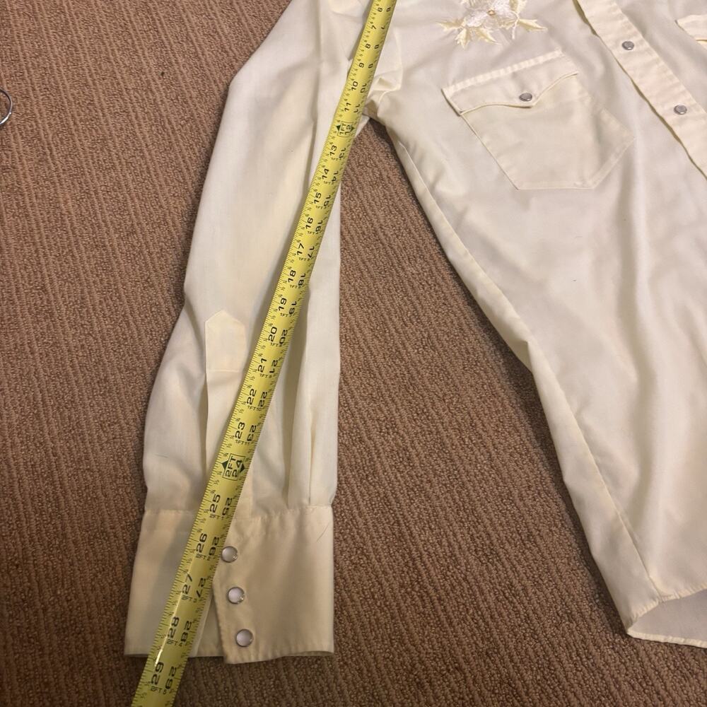 VTG Karman Men’s Yellow Pearl Snap Long Western Embroidered Shirt Sz S/M - Picture 9 of 10
